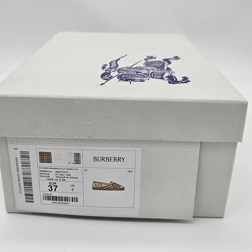 Burberry Espadrille Women Mews Teacup IP Check Tan Canvas Slip On Flat Sz 7, 37